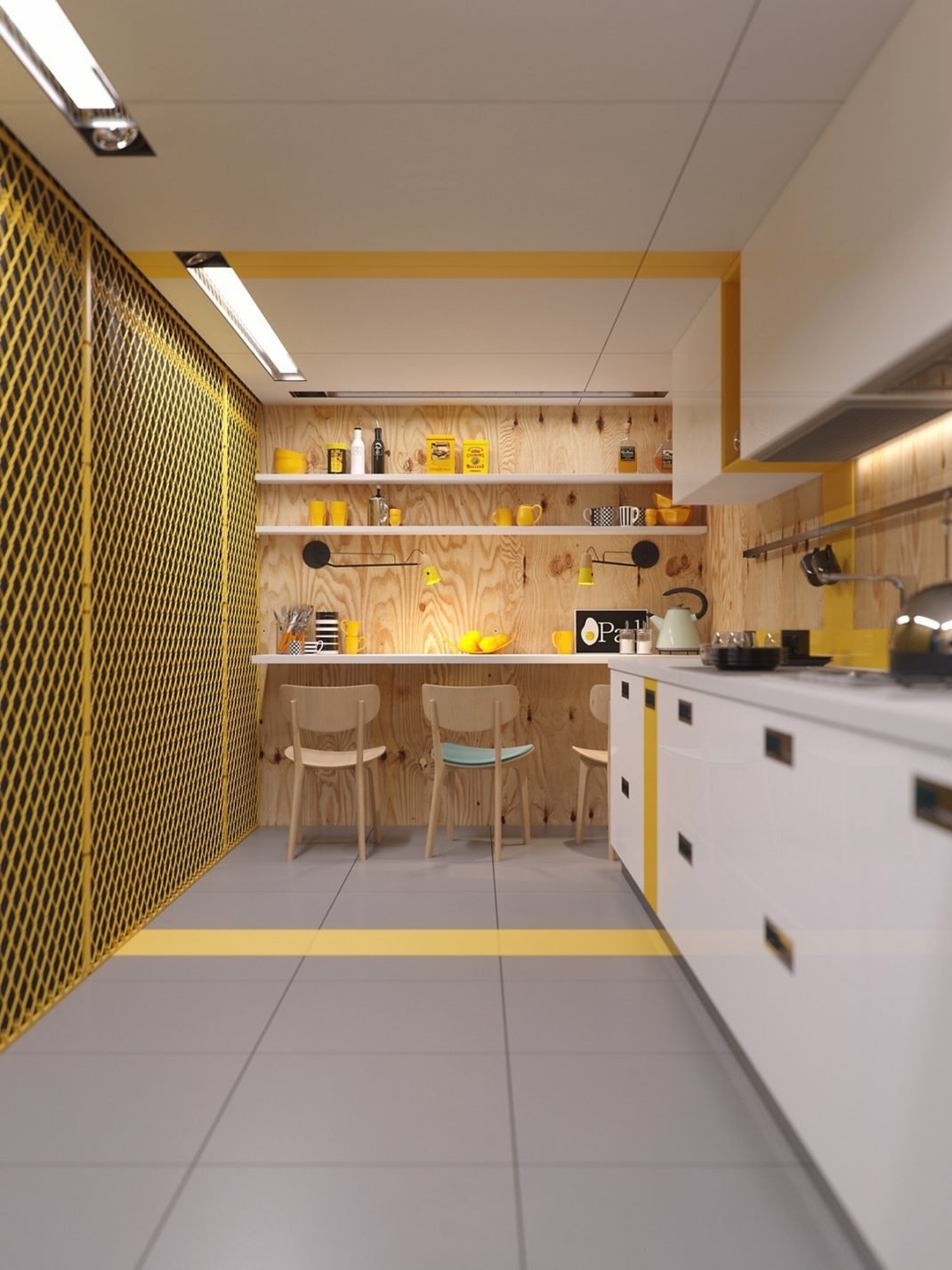 Une cuisine jaune se marie très bien avec le bois Une cuisine jaune se marie très bien avec le bois