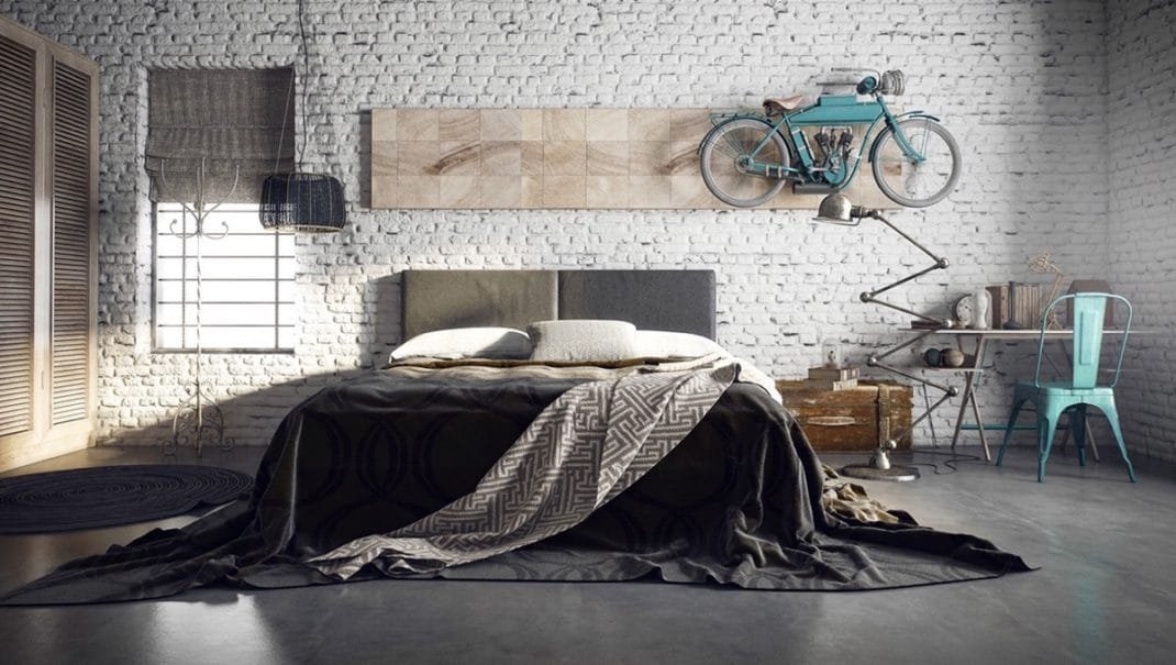 Une chambre à la décoration industrielle doit avec des textures Une chambre à la décoration industrielle doit avec des textures
