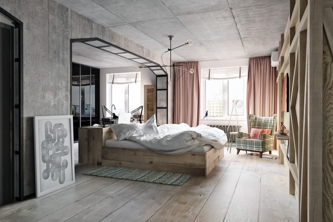 Une chambre à la décoration industrielle doit avec des textures Une chambre à la décoration industrielle doit avec des textures