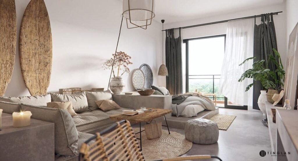 Le salon et la chambre de cet appartement Tribal Chic Le salon et la chambre de cet appartement Tribal Chic