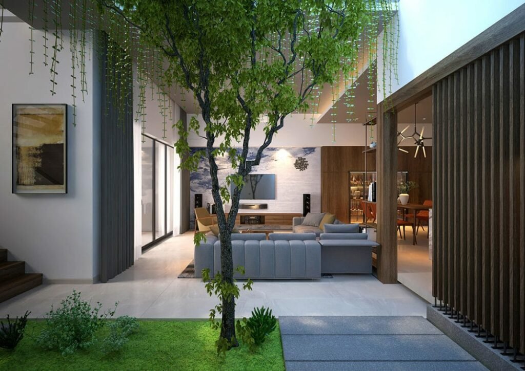 Un jardin d'intérieur dans une cour