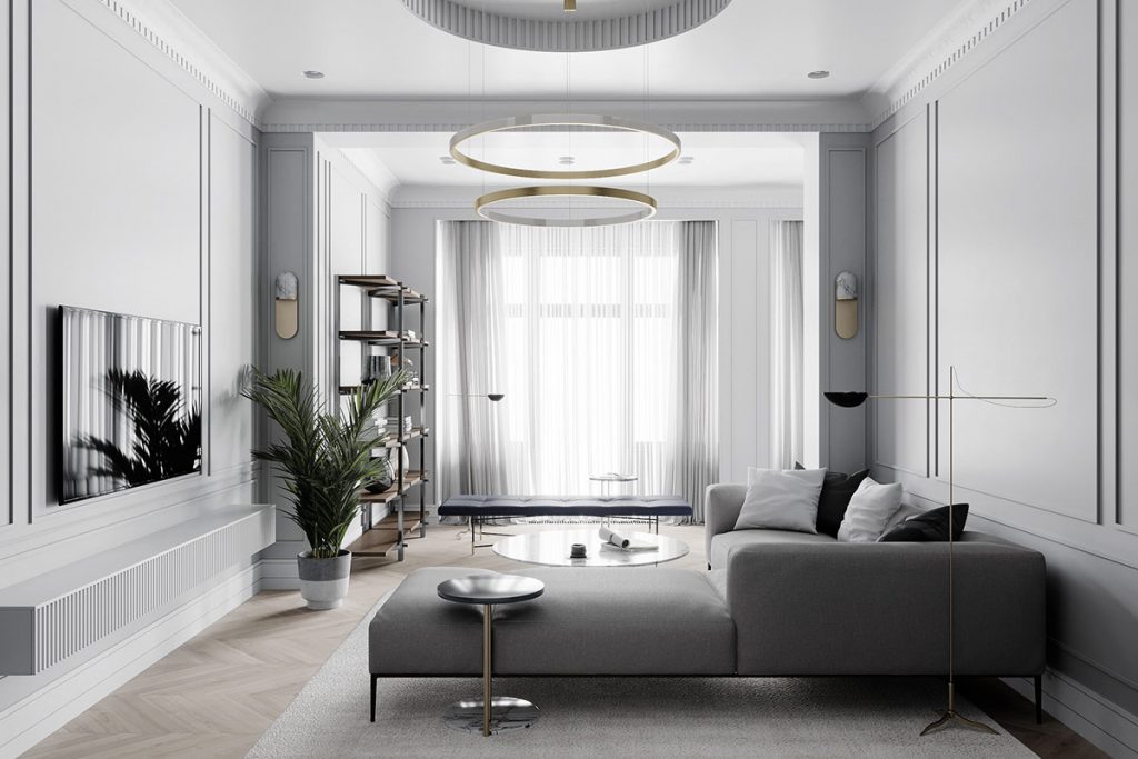 décoration d'intérieur néoclassique à base de gris