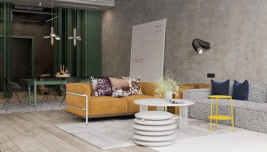 Une maison de style industriel avec une torsion colorée