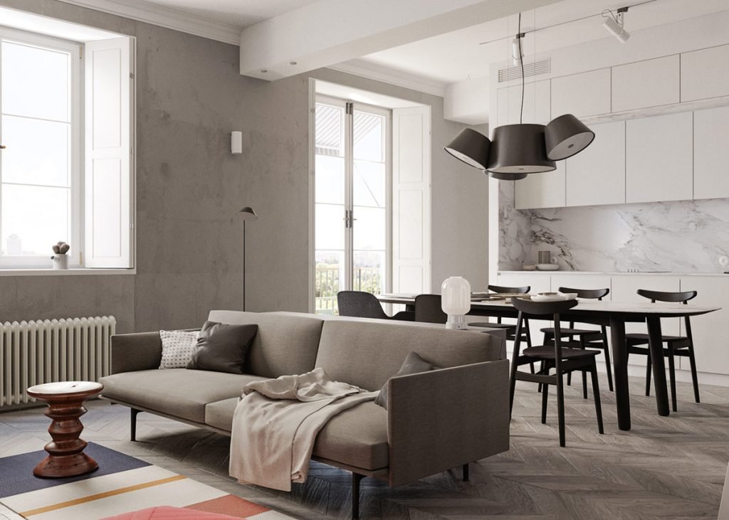 Une maison monochrome mais un salon vivant Une maison monochrome mais un salon vivant