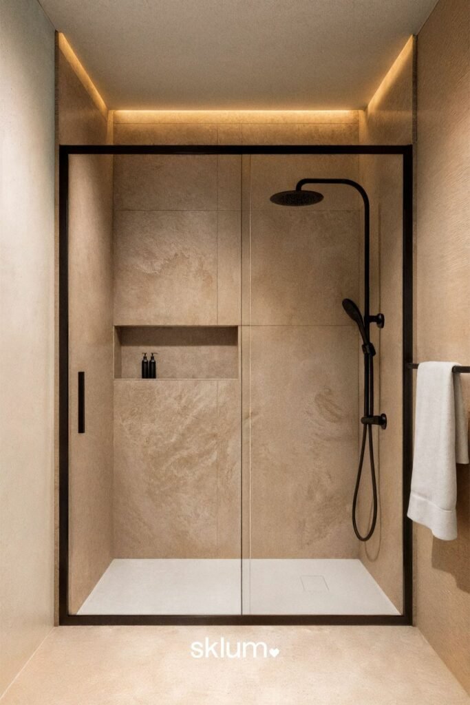 Mampara de douche à accès frontal avec porte coulissante à fermeture douce