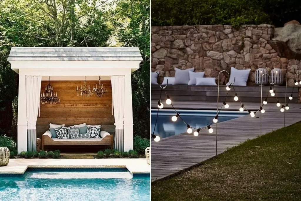 Décoration autour de la piscine avec des objets lumineux Décoration autour de la piscine avec des objets lumineux