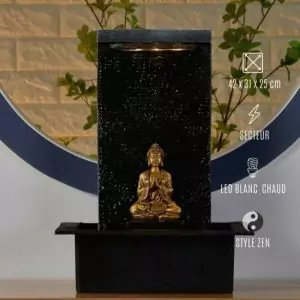 Relaxation et méditation avec une fontaine d'intérieur à l'effigie de Bouddha Relaxation et méditation avec une fontaine d'intérieur à l'effigie de Bouddha