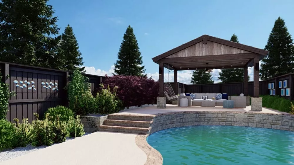 Une décoration autour de la piscine reflétant la piscine Une décoration autour de la piscine reflétant la piscine