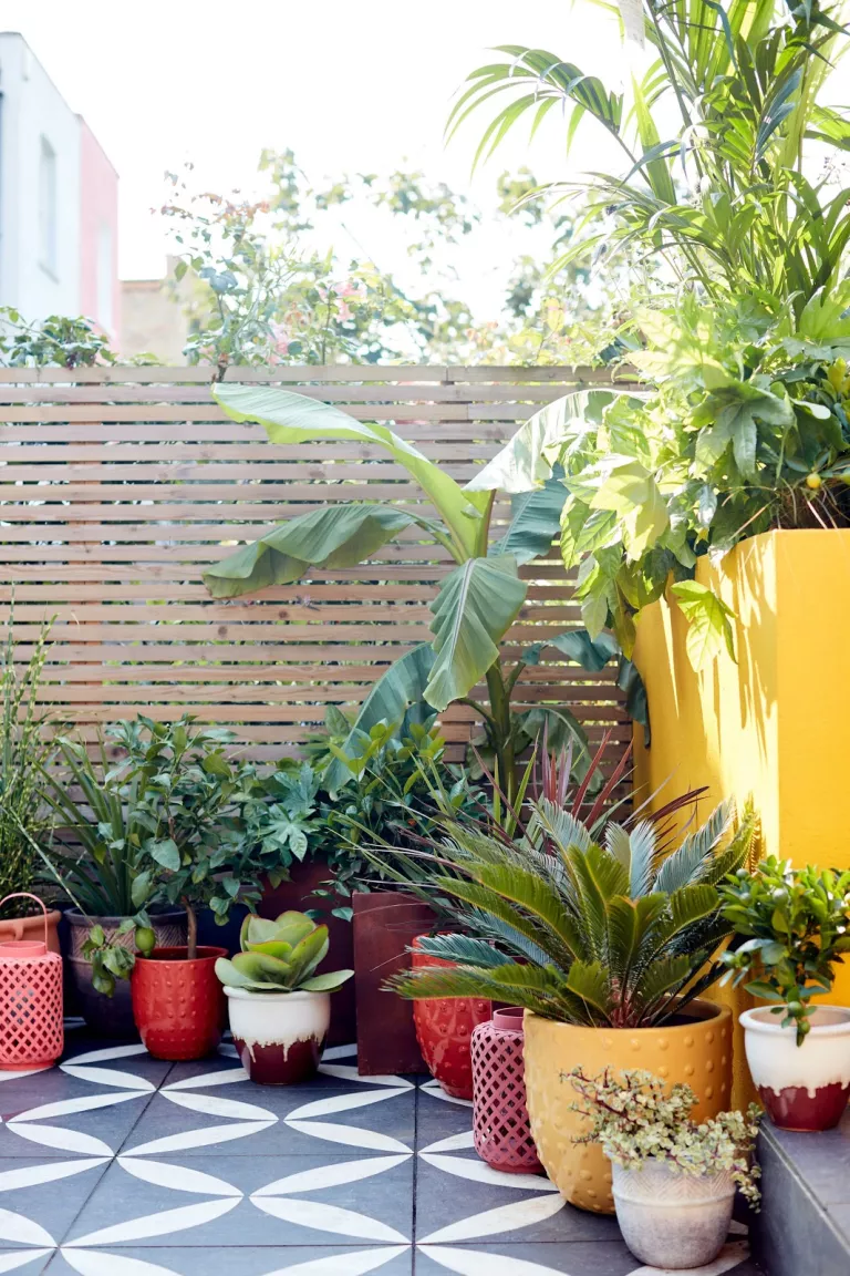 Une clôture de jardin en lattes de bois pour un patio moderne