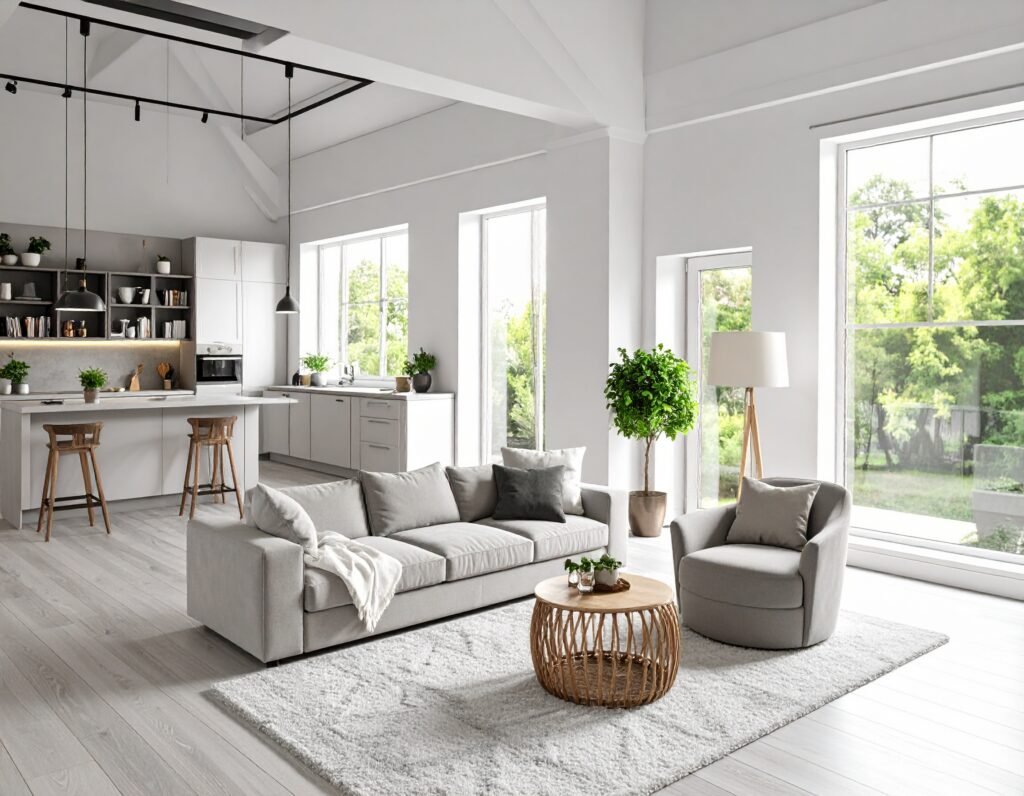 l'intérieur d'une maison décoré de façon monochome mais joyeuse l'intérieur d'une maison décoré de façon monochome mais joyeuse