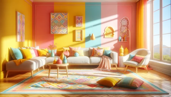 Un tapis marocain dans un intérieur lumineux et coloré