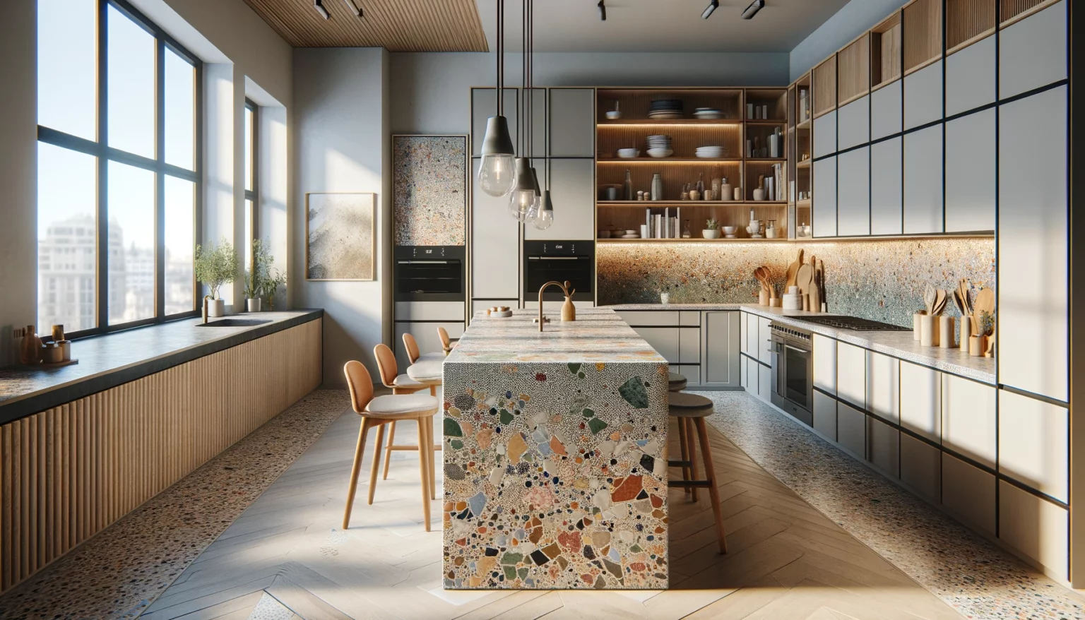 Crédence de cuisine en terrazzo