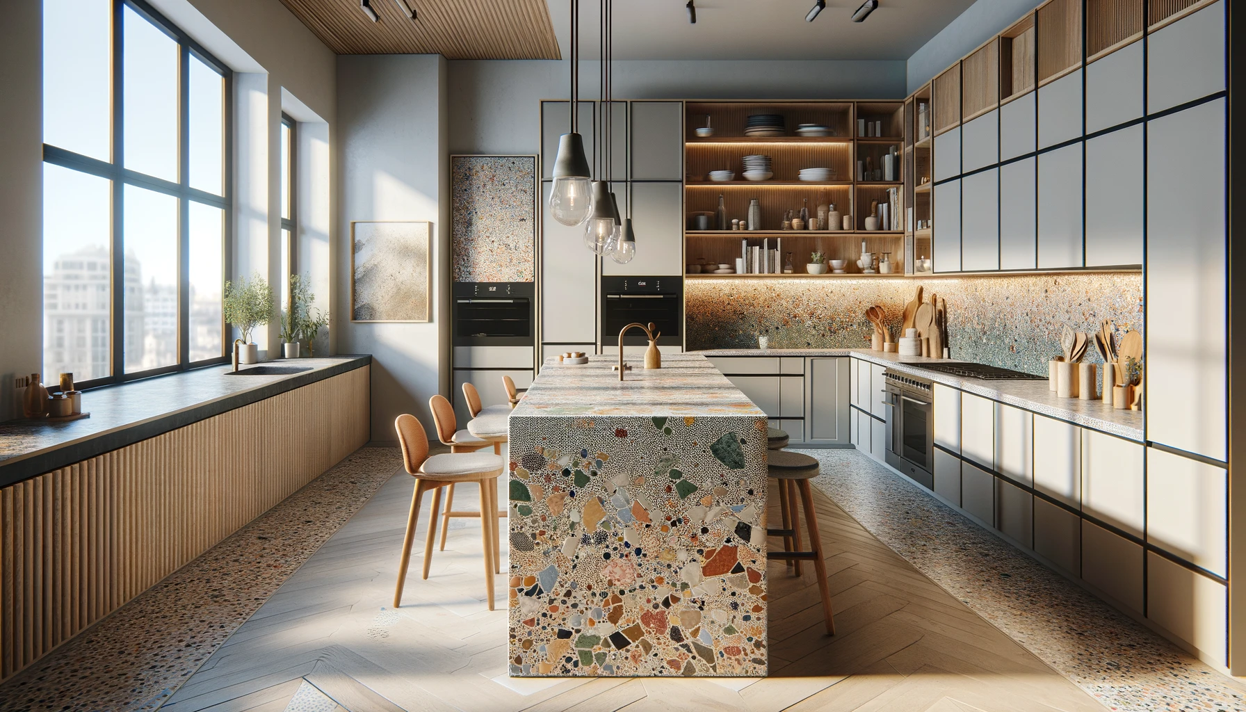 Crédence de cuisine en terrazzo