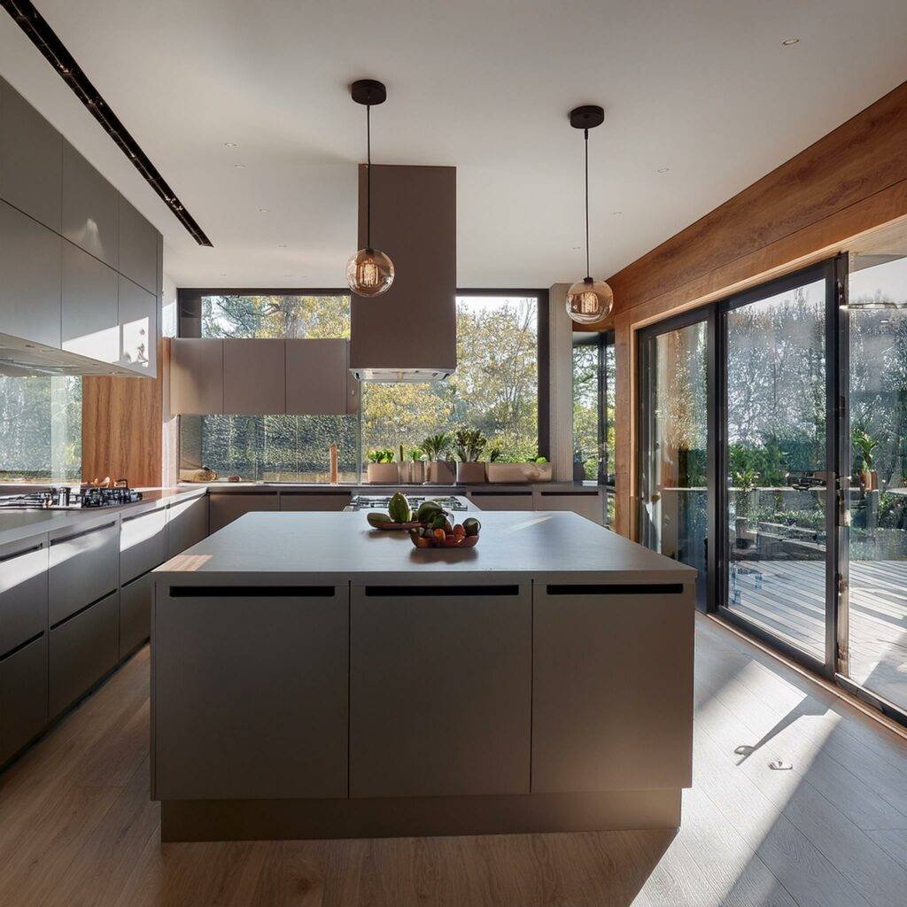 Cuisine équipée moderne avec îlot central : à déclarer à l'assurance habitation