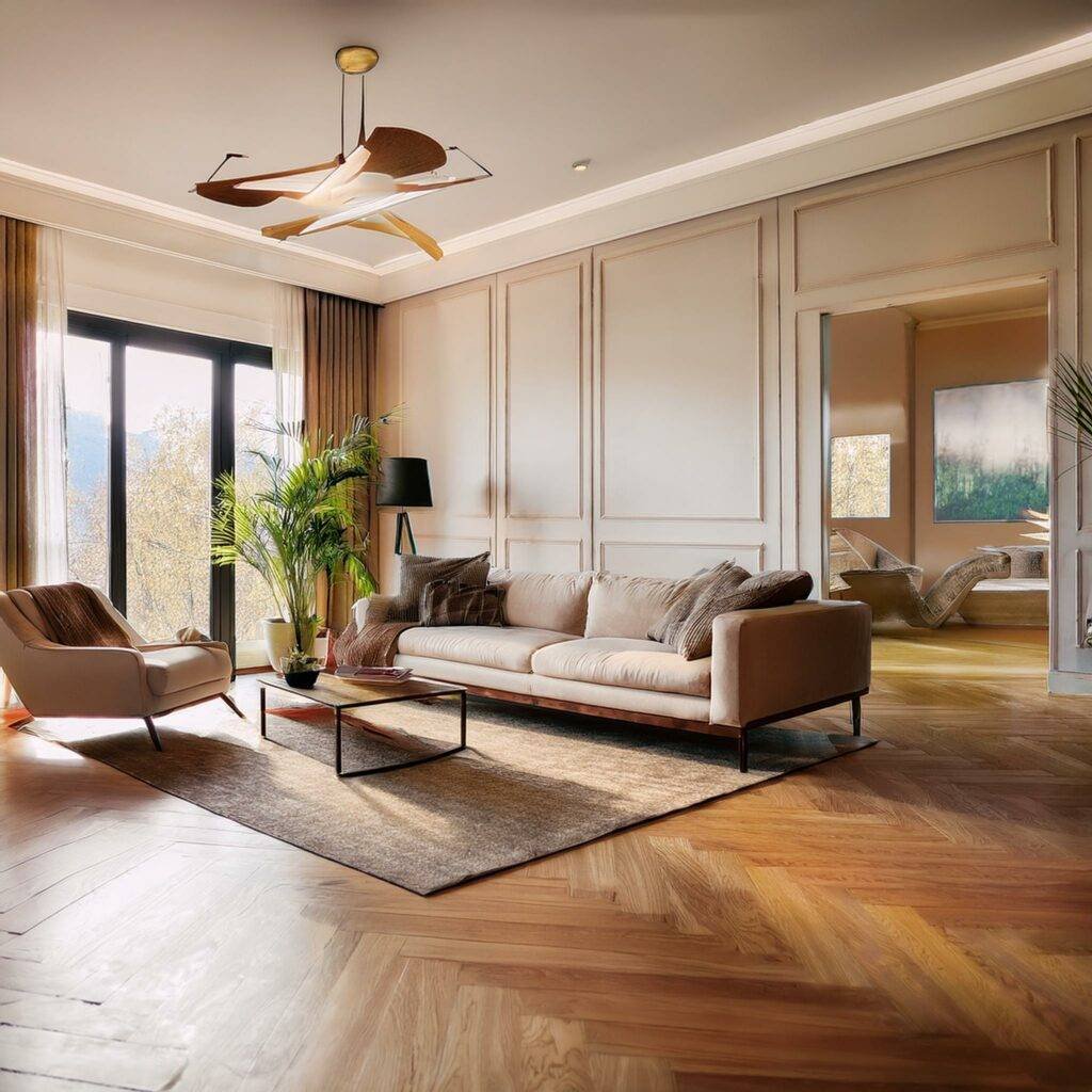 Salon avec parquet en bois massif : un changement à signaler à son assurance habitation