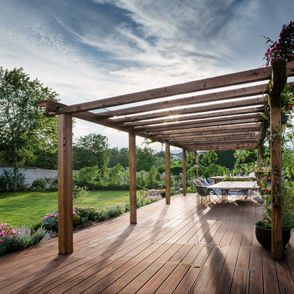 Aménagement extérieur avec terrasse et pergola : à déclarer à l'assurance habitation