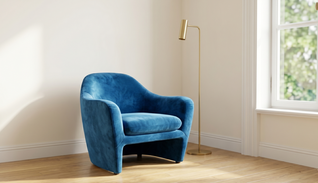 Point Focal Le Fauteuil en Velours bleu céruléen Point Focal Le Fauteuil en Velours bleu céruléen