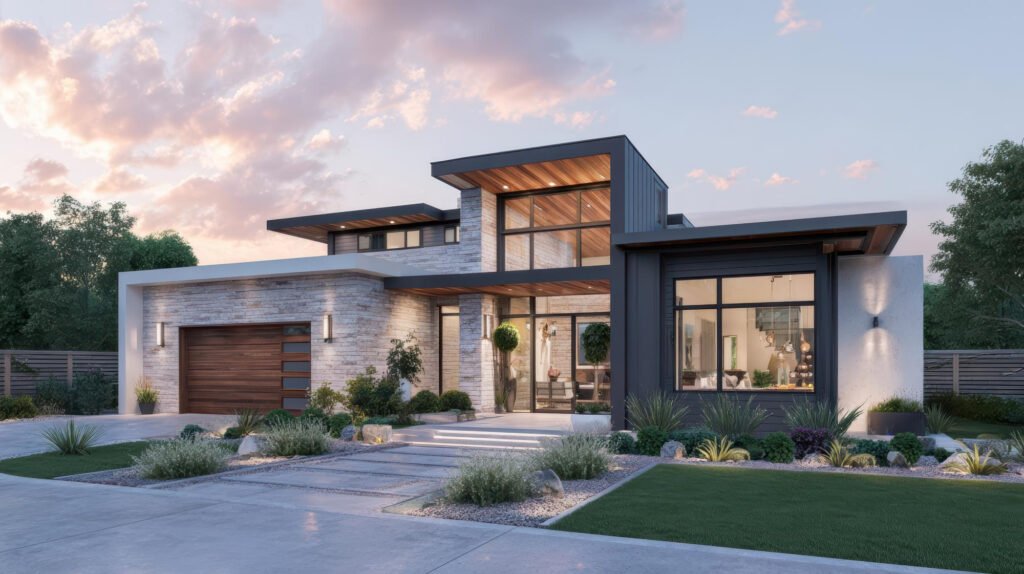 belle maison moderne avec porte aluminium